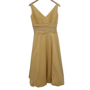 B2 Bridesmaid Dress‎ Retro 60's Fit & Flare Ruched Waist Bubble Hem Midi Yellow